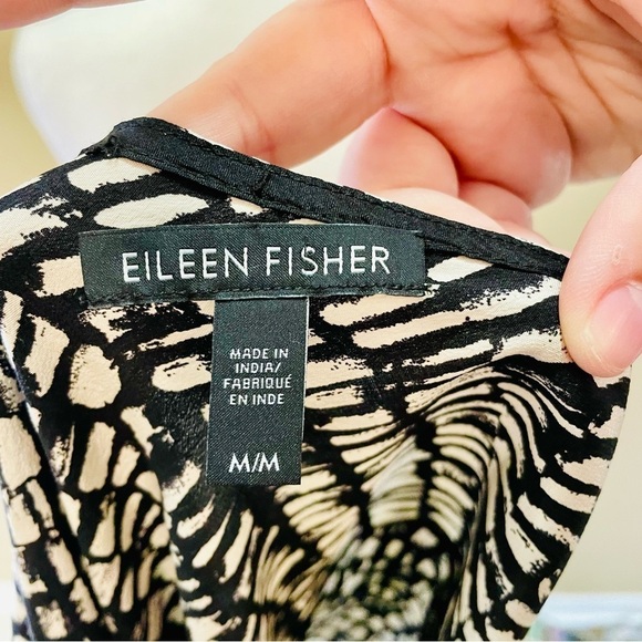 Eileen Fisher 100% Silk Black and Beige Shift Dress Medium - Picture 4 of 7